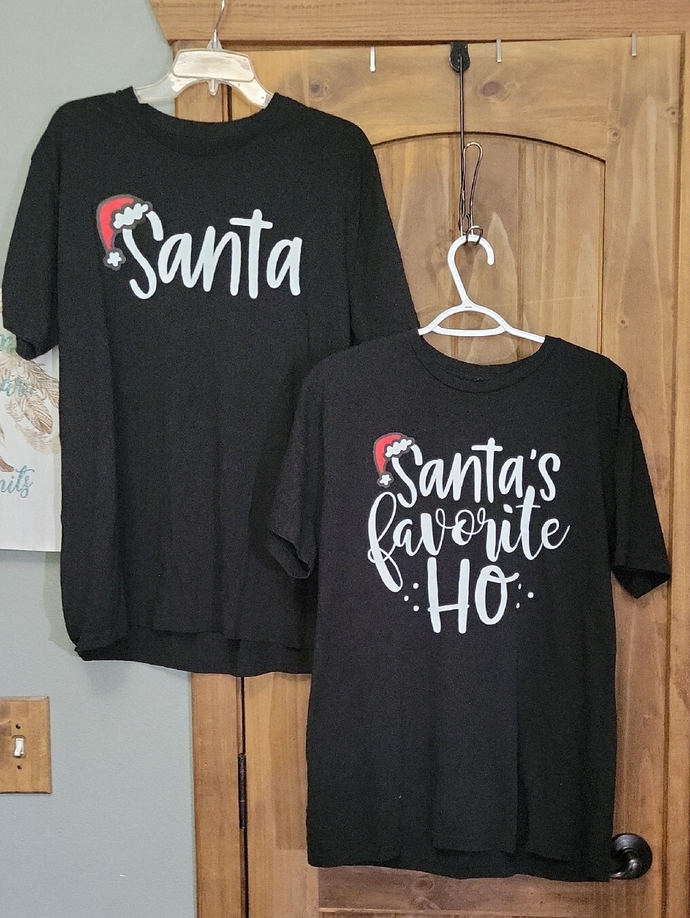 Black Christmas Graphic Tee Set - 'Santa' & 'Santa's Favorite Ho'